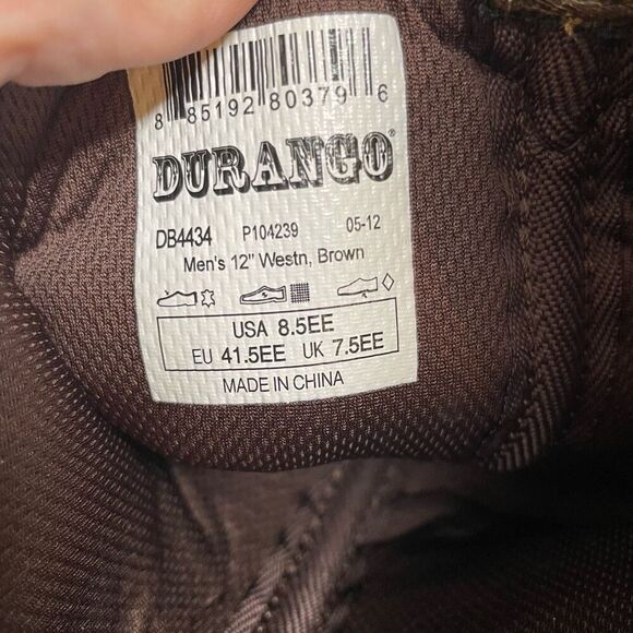 DURANGO GAMBLER 12" WESTERN BOOT (DB4434) Size 8.5ee 8 1/2 ee Brown Cowboy‎ - Picture 9 of 10